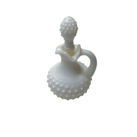 AVON White Milk Glass Hobnail Bottle Cruet pitcher With Stopper Vintage app 5.5" - Picture 9 of 9